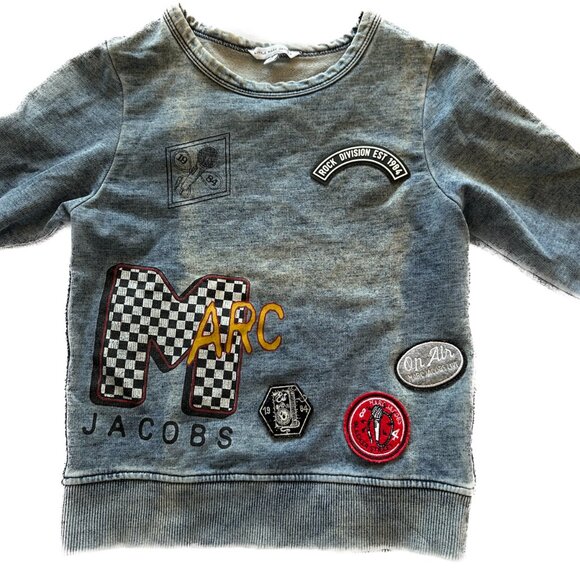 Little Marc Jacobs Distressed Denim Cotton Logo Patches Embroidery Sweatshirt 4 - Picture 4 of 14